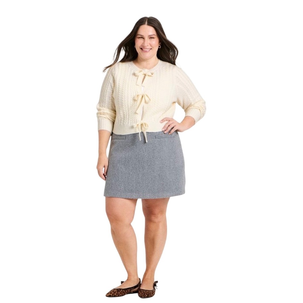 A New Day Cream Cable Knit Bow Tie Front Cardigan Sweater XXL